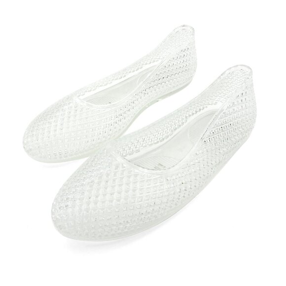 Lurneyt Women's CLEAR Glitter Jelly Flexible Ballet Flats Breathable Mesh Design - Picture 1 of 5